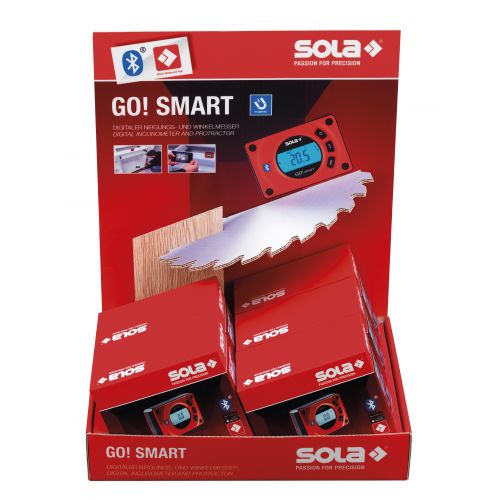 Caja expositora con 5 inclinómetros y goniómetros digitales con Bluetooth GO! Smart
